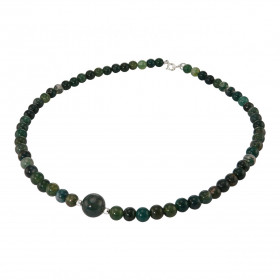 Collier Agate Mousse 6-10mm Argent Ce collier est composé boules 6mm Agate Mousse, 2 perles facettées Argent 4mm diamètre ...
