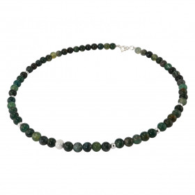 Collier Agate Mousse 6mm et Argent. Ce collier est composé de boules de 6mm en Agate Mousse, de 6 perles facettées en Arge...
