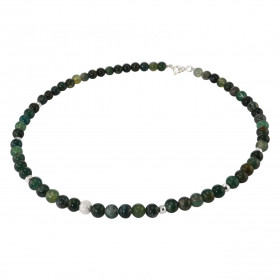 Collier Agate Mousse 6mm Argent Ce collier est composé boules 6mm Agate Mousse, 6 perles facettées Argent 4mm diamètre d u...