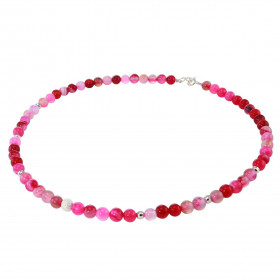 Collier Agate Rose 6mm et Argent. Ce collier est composé de boules de 6mm en Agate Rose, de 6 perles facettées en Argent d...
