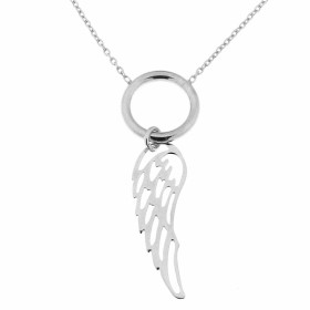  Collier Aile d ange Argent 925 Rhodié Longueur ajustable 40 à 45cm Dimensions du motif (cercle aile d ange) : 45x15mm 