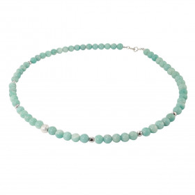 Collier Amazonite 6mm Argent Ce collier est composé boules 6mm Amazonite, 6 perles facettées Argent 4mm diamètre d un perl...