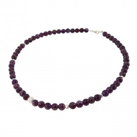 Collier Améthyste 6mm Argent Ce collier est composé boules 6mm Améthyste, 6 perles facettées Argent 4mm diamètre d un perl...
