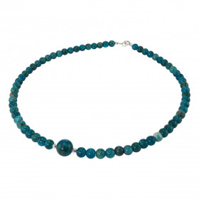 Collier Apatite Bleue 6-10mm Argent Ce collier est composé boules 6mm Apatite Bleue, 2 perles facettées Argent 4mm diamètr...