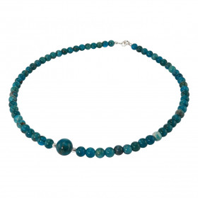 Collier Apatite Bleue 6-10mm et Argent. Ce collier est composé de boules de 6mm en Apatite Bleue, de 2 perles facettées en...