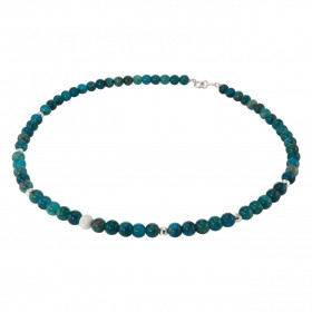 Collier Apatite Bleue 6mm et Argent. Ce collier est composé de boules de 6mm en Apatite Bleue, de 6 perles facettées en Ar...