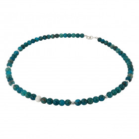 Collier Apatite Bleue 6mm Argent Ce collier est composé boules 6mm Apatite Bleue, 6 perles facettées Argent 4mm diamètre d...