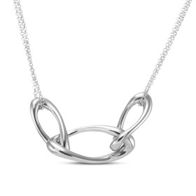 Collier argent rhodié composé 3 ovales Dimension du motif : 18x62mm Chaîne maille jaseron double 1,7mm large Longueur ajus...