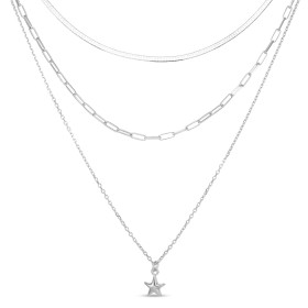  Collier argent rhodié 3 rangs composé d une maille serpent 2mm large, 1 maille fantaise 2,3mm large une maille forçat 1,4...
