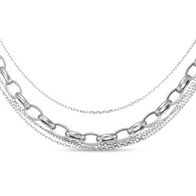 Collier argent rhodié 5 rangs composé d une chaîne des maillons ovales 5,5mm large 4 chaînes maille forçat 1,2mm large Lon...