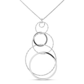 Collier argent rhodié composé 2 cercles lisses 4 cercles diamantés Dimension du pendentif : 30x50mm Chaîne maille jaseron ...