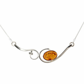 Collier Argent 925/1000 Ambre Maille ronde 42cm dont une partie pendante 5cm long L ambre mesure 12mm x 8mm Le fermoir est...