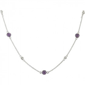 Collier Argent 925 Améthyste Oxyde zirconium Collier composé d une chaine forcat, 5 Améthystes facettées 5mm 6 oxydes rond...