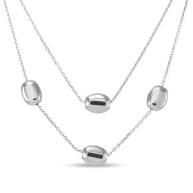 Collier argent rhodié 2 rangs composé 4 motifs argent ovales 7x9mm Chaîne maille forçat 1mm large Longueur ajustable 41 à ...