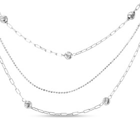 Collier argent rhodié composé 9 boules d argent striées 4mm diamètre Chaîne maille rectangulaire 1,6mm large maille boules...