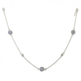 Collier Argent 925 Calcédoine Oxyde zirconium Collier composé d une chaine forcat, 5 Calcédoines facettées 5mm 6 oxydes ro...