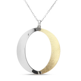 Collier argent rhodié composé d un cercle 39mm diamètre un côté argent lisse un côté argent doré brossé Chaîne maille forç...
