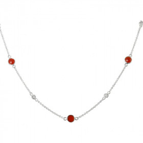 Collier Argent 925 Cornaline Oxyde zirconium Collier composé d une chaine forcat, 5 cornalines facettées 5mm 6 oxydes rond...
