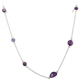 Collier Argent 925 Améthyste Collier composé d une chaine forcat 6 pierres facettées formes differentes Longueur ajustable...