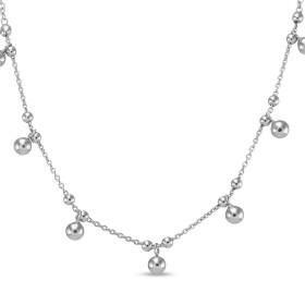 Collier argent rhodié composé 7 boules argent 4mm diamètre Chaîne maille forçat ronde 1,7mm large Longueur ajustable 42 à ...