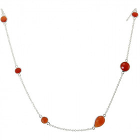 Collier Argent 925 Cornaline Collier composé d une chaine forcat 6 pierres facettées formes differentes Longueur ajustable...