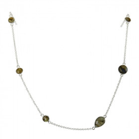  Collier Argent 925 Labradorite Collier composé d une chaine forcat 6 pierres facettées formes differentes Longueur ajusta...