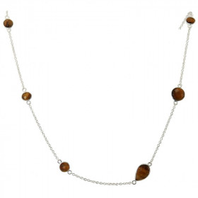  Collier Argent 925 Oeil tigre Collier composé d une chaine forcat 6 pierres facettées formes differentes Longueur ajustab...