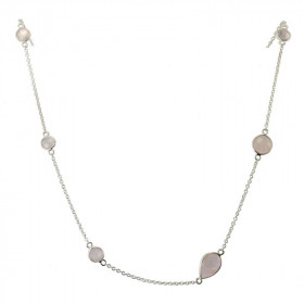 Collier Argent 925 Quartz Rose Collier composé d une chaine forcat 6 pierres facettées formes differentes Longueur ajustab...