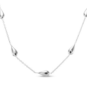 Collier argent rhodié composé 5 gouttes 4x9mm Chaîne maille forçat 1mm large Longueur ajustable 40 à 44cm Système d attach...
