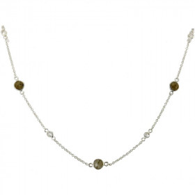 Collier Argent 925 Labradorite Oxyde zirconium Collier composé d une chaine forcat, 5 Labradorites facettées 5mm 6 oxydes ...