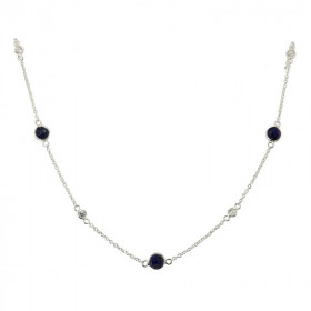 Collier Argent 925 Lapis et Oxyde de zirconium. Collier composé d'une chaine forcat, de 5 Lpais facettées de 5mm et 6 oxyd...