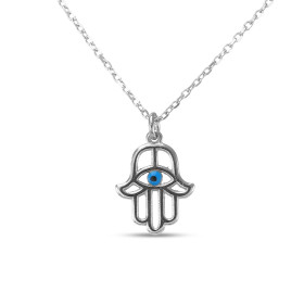 Collier argent rhodié composé d une main fatma 12x10mm Chaîne maille forçat 1mm large Longueur ajustable 40 à 44,5cm Systè...