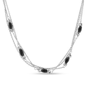  Collier argent rhodié composé 7 pierres noires forme rectangulaire facetées Chaîne maille forçat 1,1mm large Longueur aju...