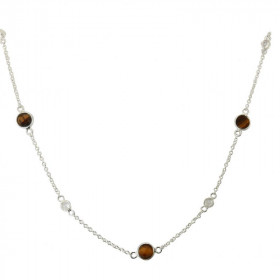 Collier Argent 925 Oeil tigre Oxyde zirconium Collier composé d une chaine forcat, 5 pierres facettées 5mm 6 oxydes ronds ...