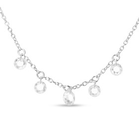 Collier argent rhodié composé 5 oxydes zirconium pendants dont le plus grand mesure 6mm diamètre Chaîne maille forçat rond...