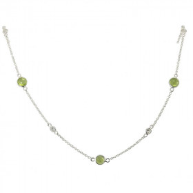 Collier Argent 925 Péridot Oxyde zirconium Collier composé d une chaine forcat, 5 Péridots facettées 5mm 6 oxydes ronds 3m...