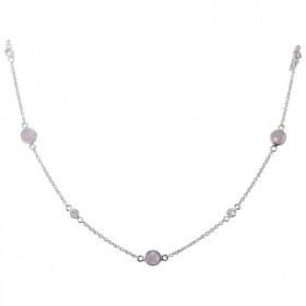 Collier Argent 925 Quartz rose Oxyde zirconium Collier composé d une chaine forcat, 5 pierres facettées 5mm 6 oxydes ronds...