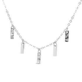 Collier argent rhodié composé 5 rectangles martelés 2x8mm Chaîne maille forçat 1,7mm large Longueur ajustable 35,5 à 37,5c...