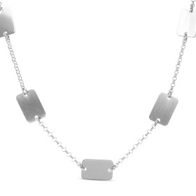 Collier argent rhodié composé 3 rectangles lisses 2 rectangles satinés mesurant chacun 8x11mm Chaîne maille jaseron 1,7mm ...