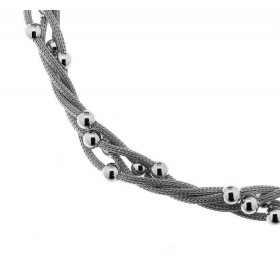 Collier Argent 925 rhodié Maille tressée 4 rangs entrelacés boules Longueur du collier : 45cm Largeur maille : 8mm