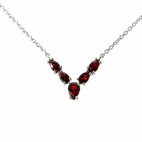 Collier Argent 925 Rhodié Grenat Poires Maille forçat 1.5mm large Longueur du collier ajustable 42 à 46cm Motif central s...