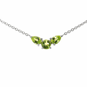 Collier Argent 925 Rhodié Péridot Rond et Poires. Maille forçat de 1.5mm de large. Longueur du collier ajustable de 42 à 4...