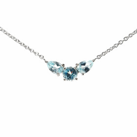  Collier Argent 925 Rhodié Topaze bleue traitée Ronde Poires Maille forçat 1.5mm large Longueur du collier ajustable 42 à ...