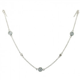 Collier Argent 925 Topaze Bleue Oxyde zirconium Collier composé d une chaine forcat, 5 Topazes facettées 5mm 6 oxydes rond...