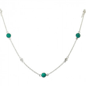 Collier Argent 925 Turquoise reconstituée Oxyde zirconium Collier composé d une chaine forcat, 5 Turquoises facettées 5mm ...