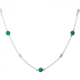 Collier Argent 925 Turquoise reconstituée et Oxyde de zirconium. Collier composé d'une chaine forcat, de 5 Turquoises face...