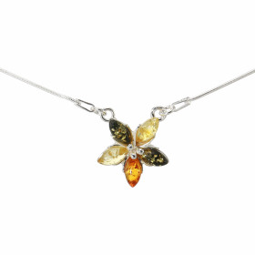 Collier Argent Ambre Multicolore Longueur : 42cm 