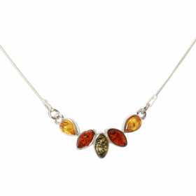 Collier Argent et Ambre Multicolore. Longueur : 42cm. 