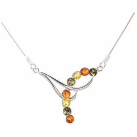 Collier Argent 925 Ambre multicolore Longueur : 42cm Dimensions du motif : 3,4 x 3cm 