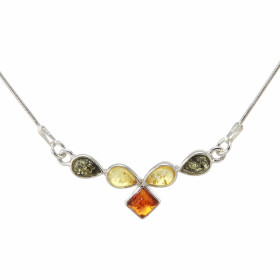 Collier Argent 925 Ambre multicolore Longueur : 43cm Dimensions du motif : 3,7 x 1,5cm 